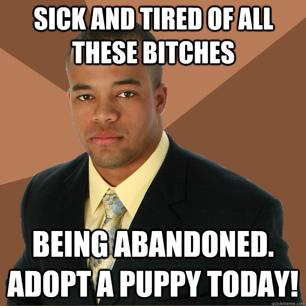 sick and tired of all these bitches being abandoned. Adopt a puppy today! - sick and tired of all these bitches being abandoned. Adopt a puppy today!  Successful Black Man