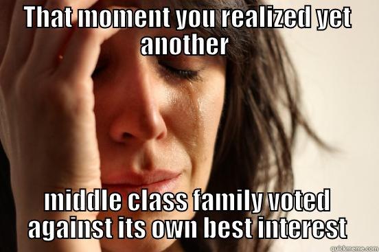 THAT MOMENT YOU REALIZED YET ANOTHER  MIDDLE CLASS FAMILY VOTED AGAINST ITS OWN BEST INTEREST First World Problems