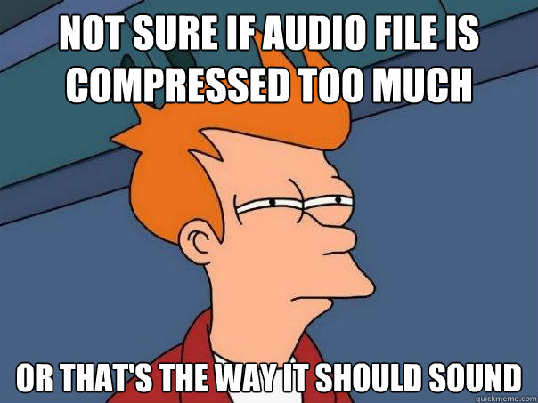 Not sure if audio file is compressed too much Or that's the way it should sound  Futurama Fry