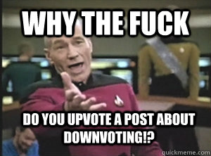 Why the fuck Do you upvote a post about downvoting!?  Annoyed Picard