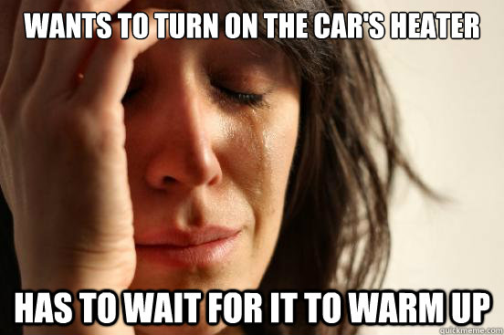 wants to turn on the car's heater Has to wait for it to warm up - wants to turn on the car's heater Has to wait for it to warm up  First World Problems