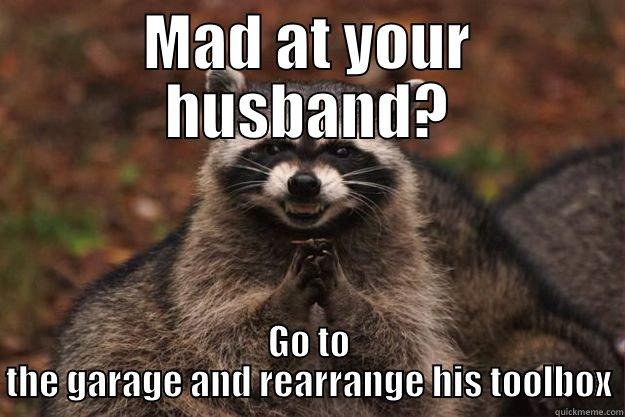 Mad at your husband? - MAD AT YOUR HUSBAND? GO TO THE GARAGE AND REARRANGE HIS TOOLBOX Evil Plotting Raccoon