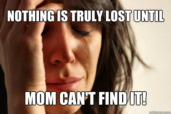 Nothing is truly lost until  Mom can't find it!  First World Problems