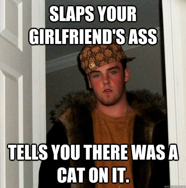 Slaps your girlfriend's ass Tells you there was a cat on it.  Scumbag Steve