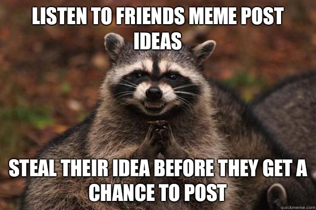 Listen to friends meme post ideas Steal their idea before they get a chance to post  Evil Plotting Raccoon