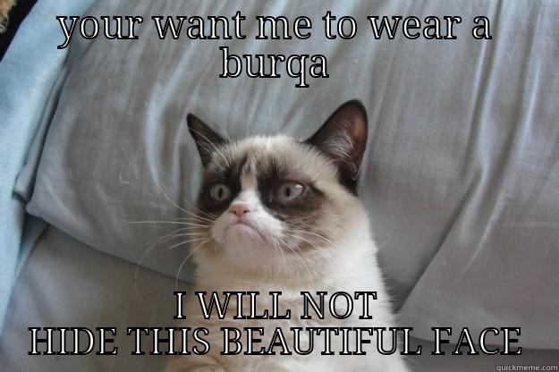 burqa think not - YOUR WANT ME TO WEAR A BURQA I WILL NOT HIDE THIS BEAUTIFUL FACE Grumpy Cat