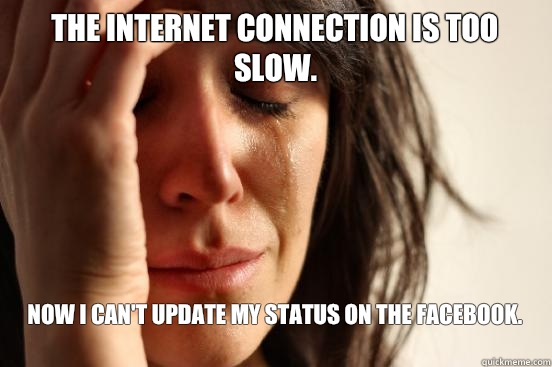 The internet connection is too slow.
 Now I can't update my status on the Facebook. 
  First World Problems