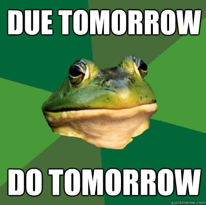 due tomorrow do tomorrow  Foul Bachelor Frog