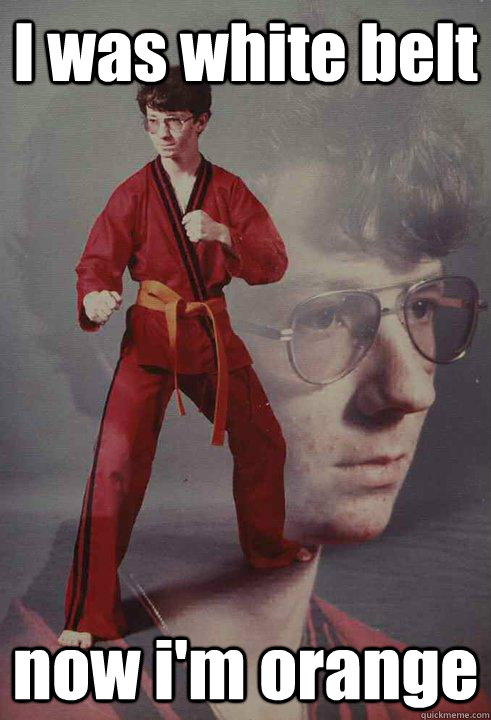 I was white belt now i'm orange  Karate Kyle