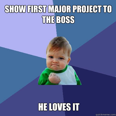 Show first major project to the boss He loves it  Success Baby