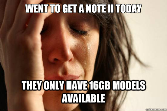 Went to get a Note II today They only have 16GB models available  First World Problems