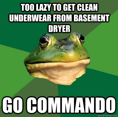 too lazy to get clean underwear from basement dryer go commando  Foul Bachelor Frog