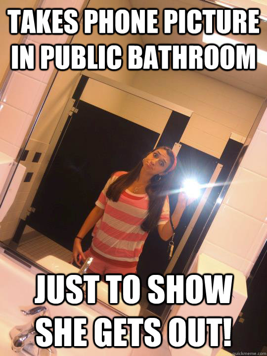 Takes phone picture in public bathroom Just to show she gets out! - Takes phone picture in public bathroom Just to show she gets out!  Private School Girl