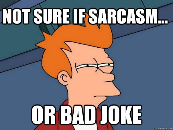 Not Sure If Sarcasm Or Bad Joke Futurama Fry Quickmeme