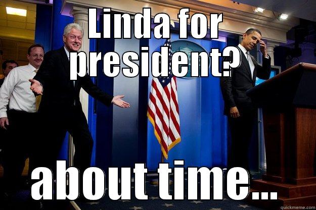 LINDA FOR PRESIDENT? ABOUT TIME... Inappropriate Timing Bill Clinton