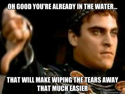 Oh good you're already in the water... That will make wiping the tears away  that much easier  Downvoting Roman