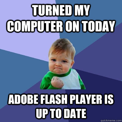 turned my computer on today Adobe flash player is up to date  Success Kid