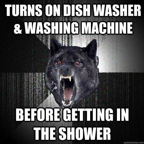 Turns on dish washer & washing machine before getting in the shower - Turns on dish washer & washing machine before getting in the shower  Insanity Wolf