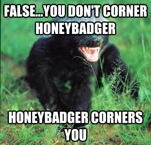 False...you don't corner honeybadger honeybadger corners you  