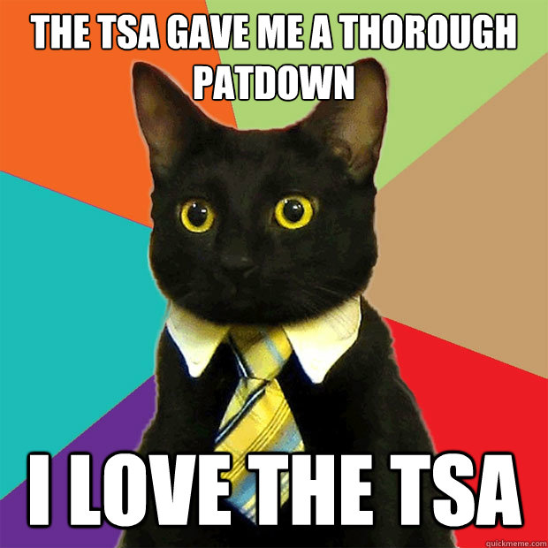 The TSA gave me a thorough patdown i love the tsa - The TSA gave me a thorough patdown i love the tsa  Business Cat