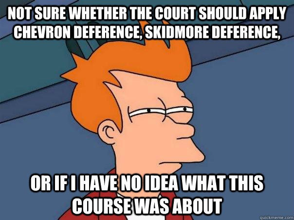 Not sure whether the court should apply chevron deference, skidmore deference, or if i have no idea what this course was about  Futurama Fry