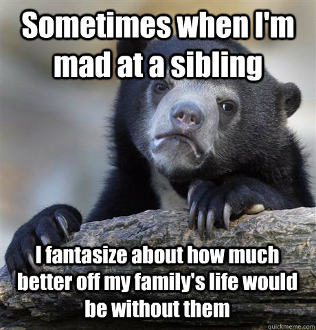 Sometimes when I'm mad at a sibling I fantasize about how much better off my family's life would be without them - Sometimes when I'm mad at a sibling I fantasize about how much better off my family's life would be without them  Confession Bear