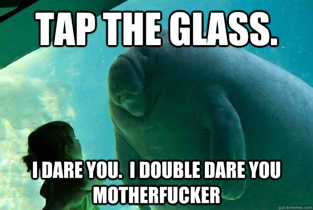 Tap the glass. I dare you.  I double dare you motherfucker  Overlord Manatee