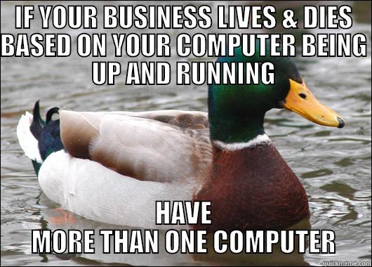 IF YOUR BUSINESS LIVES & DIES BASED ON YOUR COMPUTER BEING UP AND RUNNING HAVE MORE THAN ONE COMPUTER Actual Advice Mallard