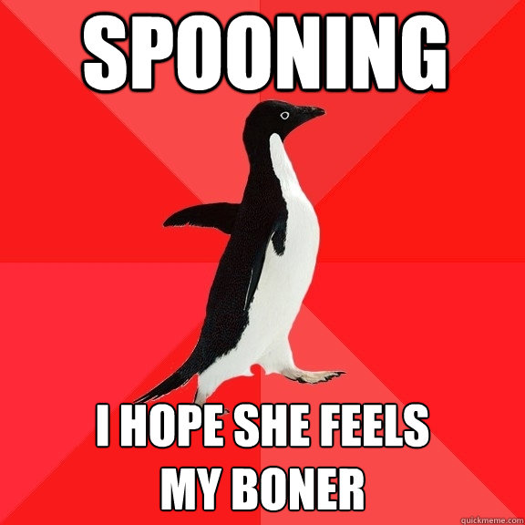 spooning i hope she feels 
my boner  Socially Awesome Penguin