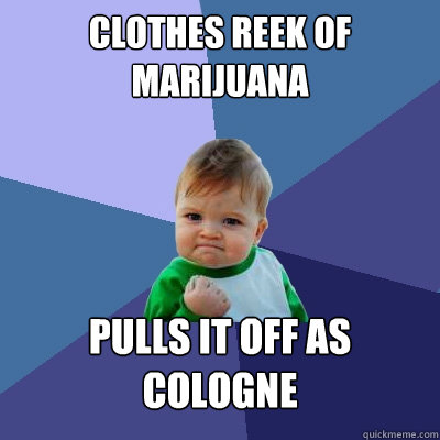 Clothes reek of marijuana Pulls it off as cologne   Success Kid