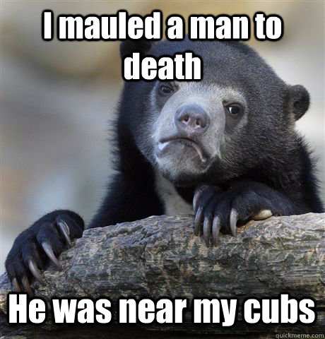 I mauled a man to death He was near my cubs  Confession Bear