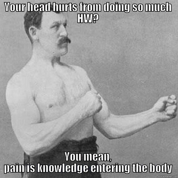 Head Hurts? - YOUR HEAD HURTS FROM DOING SO MUCH HW? YOU MEAN, PAIN IS KNOWLEDGE ENTERING THE BODY overly manly man