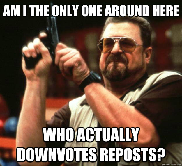 Am I the only one around here who actually downvotes reposts?  Big Lebowski