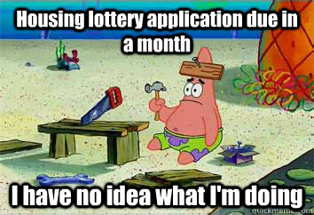 Housing lottery application due in a month I have no idea what I'm doing  I have no idea what Im doing - Patrick Star