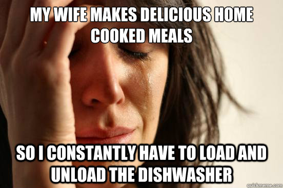 My Wife makes delicious home cooked meals So I constantly have to load and unload the dishwasher - My Wife makes delicious home cooked meals So I constantly have to load and unload the dishwasher  First World Problems