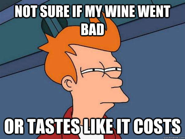 Not sure if my wine went bad Or tastes like it costs  Futurama Fry