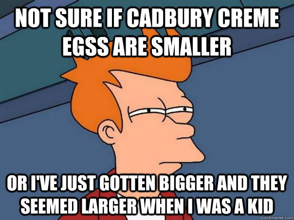 Not sure if Cadbury Creme Egss are smaller Or I've just gotten bigger and they seemed larger when I was a kid  Futurama Fry