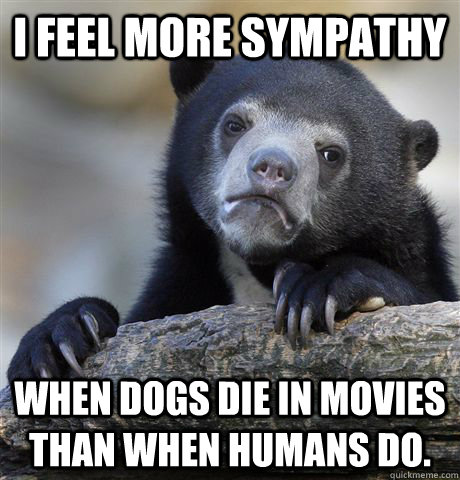 I feel more sympathy when dogs die in movies than when humans do.  Confession Bear