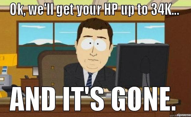 OK, WE'LL GET YOUR HP UP TO 34K... AND IT'S GONE. aaaand its gone