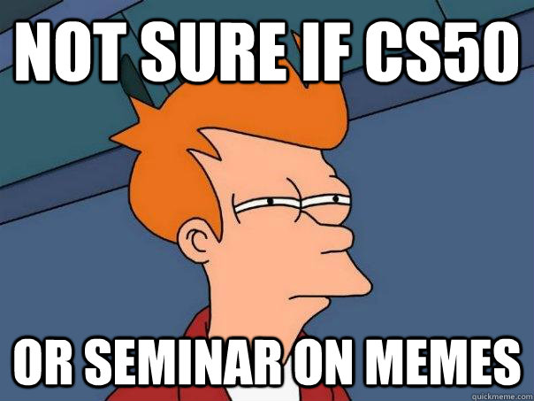 Not sure if cs50 or seminar on memes - Not sure if cs50 or seminar on memes  Futurama Fry