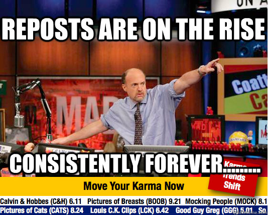 Reposts are on the rise consistently forever......... - Reposts are on the rise consistently forever.........  Mad Karma with Jim Cramer