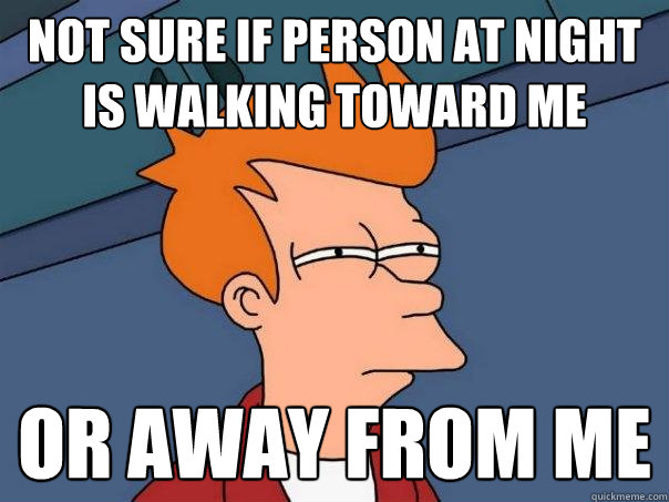 not sure if person at night is walking toward me or away from me  Futurama Fry