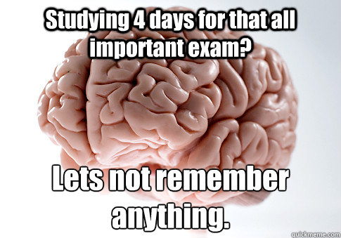 Studying 4 days for that all important exam? Lets not remember anything.  Scumbag Brain