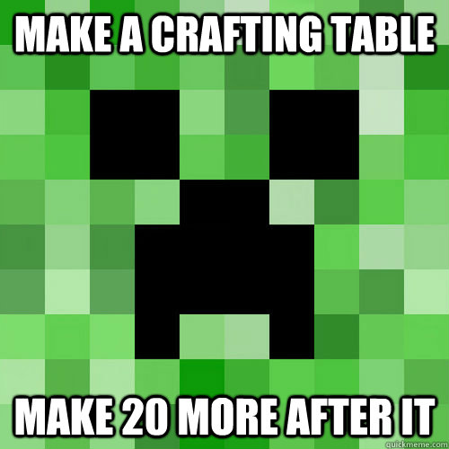 Make a crafting table Make 20 more after it  Minecraft