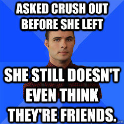 Asked crush out before she left She still doesn't even think they're friends.  Socially Awkward Darcy