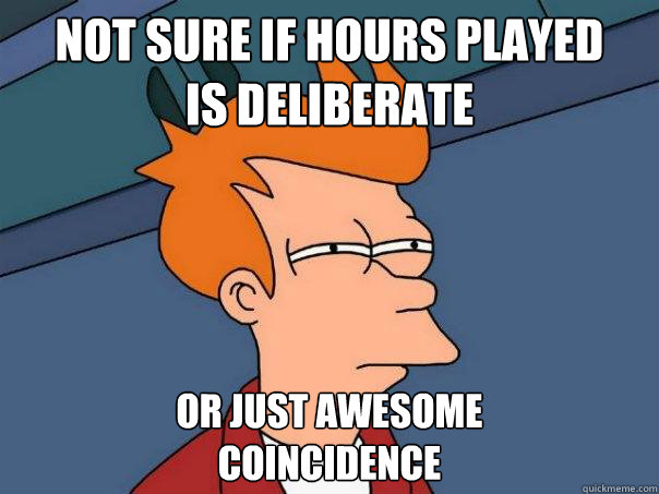 Not sure if hours played
is deliberate Or just awesome 
coincidence  Futurama Fry