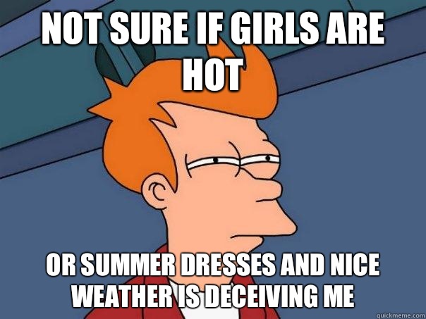 Not sure if girls are hot Or summer dresses and nice weather is deceiving me  Futurama Fry