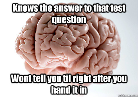 Knows the answer to that test question Wont tell you til right after you hand it in   Scumbag Brain