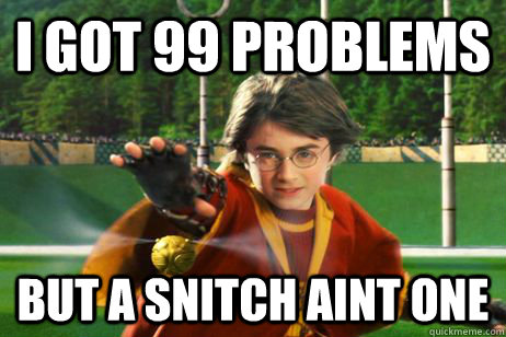 I got 99 problems But a snitch aint one  Harry potter