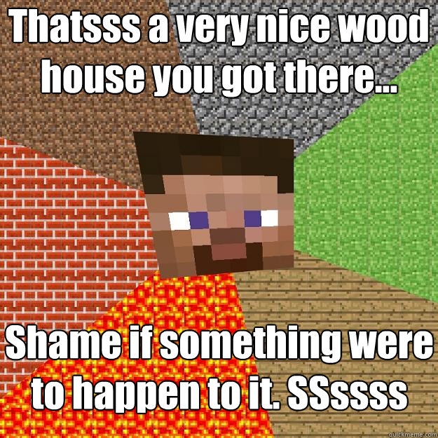 Thatsss a very nice wood house you got there... Shame if something were to happen to it. SSssss  Minecraft